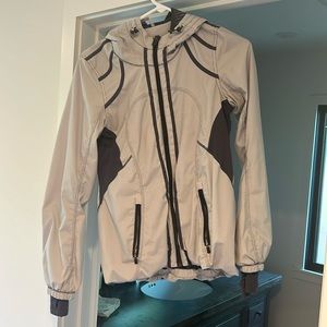 Lululemon grey stripe running jacket with hood and thumb holes
